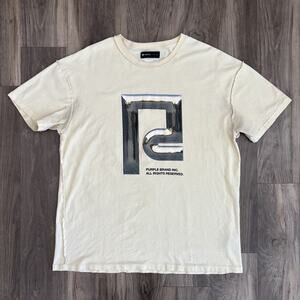 Purple Brand Chrome Logo T-Shirt Men’s Size XL Streetwear Designer Cream Reverse